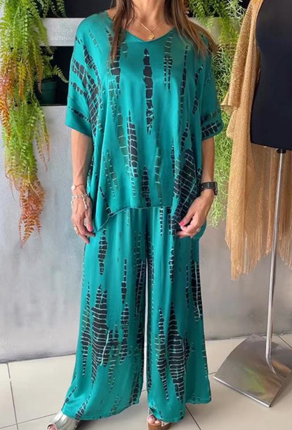 ZARVINO™8981|👚👖Saten Günlük Yuvarlak Yaka İki Parçalı Takım