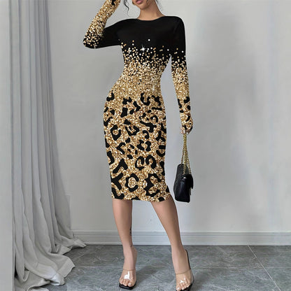 Yeni moda leopar desenli degrade elbise