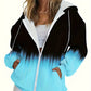 Kadın Turkuaz ve Siyah Degrade Kapüşonlu Üst