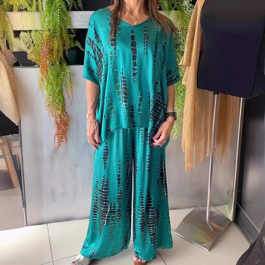 ZARVINO™8981|👚👖Saten Günlük Yuvarlak Yaka İki Parçalı Takım