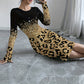 Yeni moda leopar desenli degrade elbise