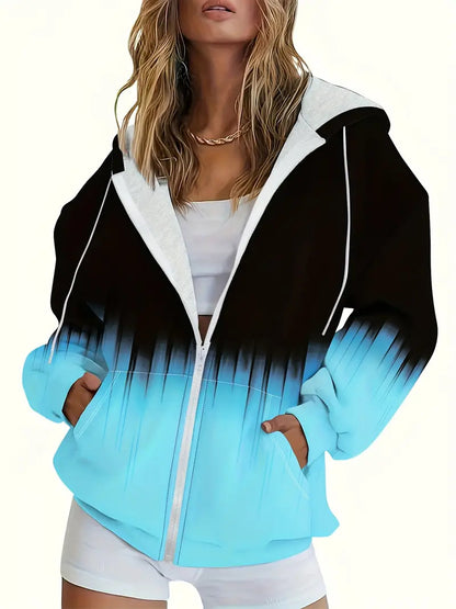 Kadın Turkuaz ve Siyah Degrade Kapüşonlu Üst