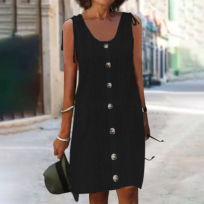 U yakalı kolsuz örme elbise