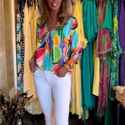 Casual, trendy V-hals top met print voor dames