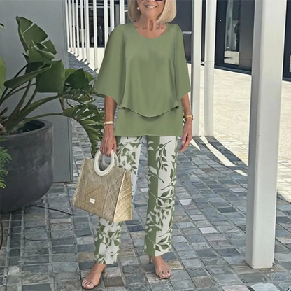 🔥Conjunto de pantalón estampado y top de cuello redondo