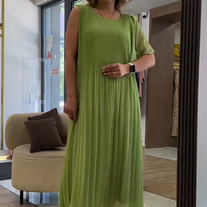 Akan yeşil kolsuz maksi elbise