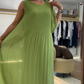 Akan yeşil kolsuz maksi elbise
