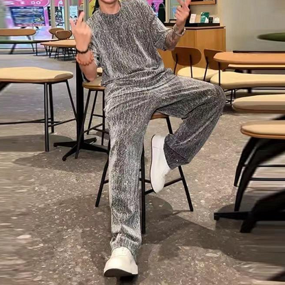 💖2025 yepyeni tasarım✨Kısa kollu gömlek ve geniş pantolonlu erkek iki parçalı takım elbise🩳